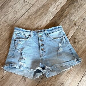 Abercrombie & Fitch Light Blue Distressed Button-Front Denim Shorts